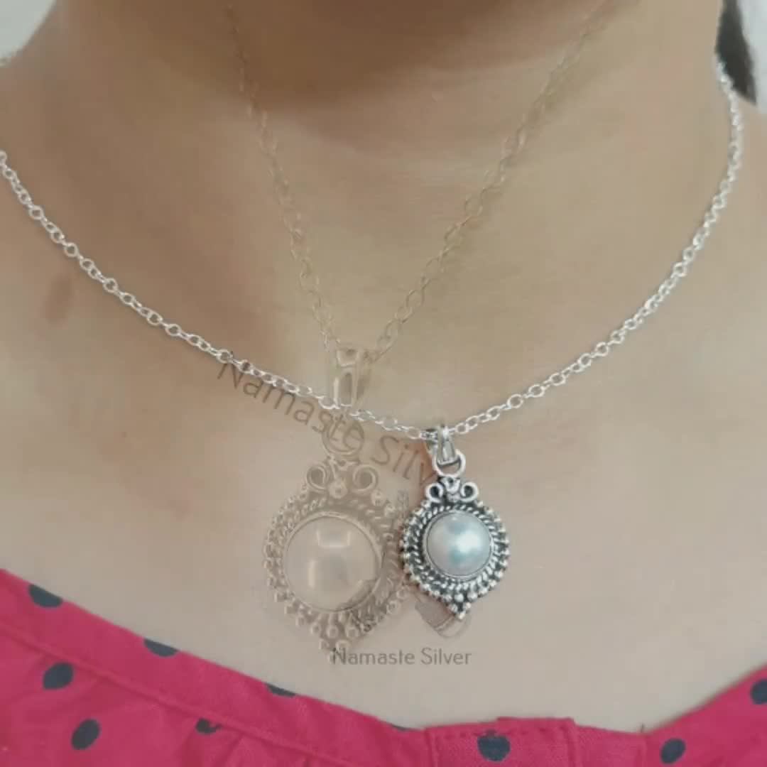 Pearl Pendant, Pearl Necklace, Pearl Silver Necklace, Pearl
